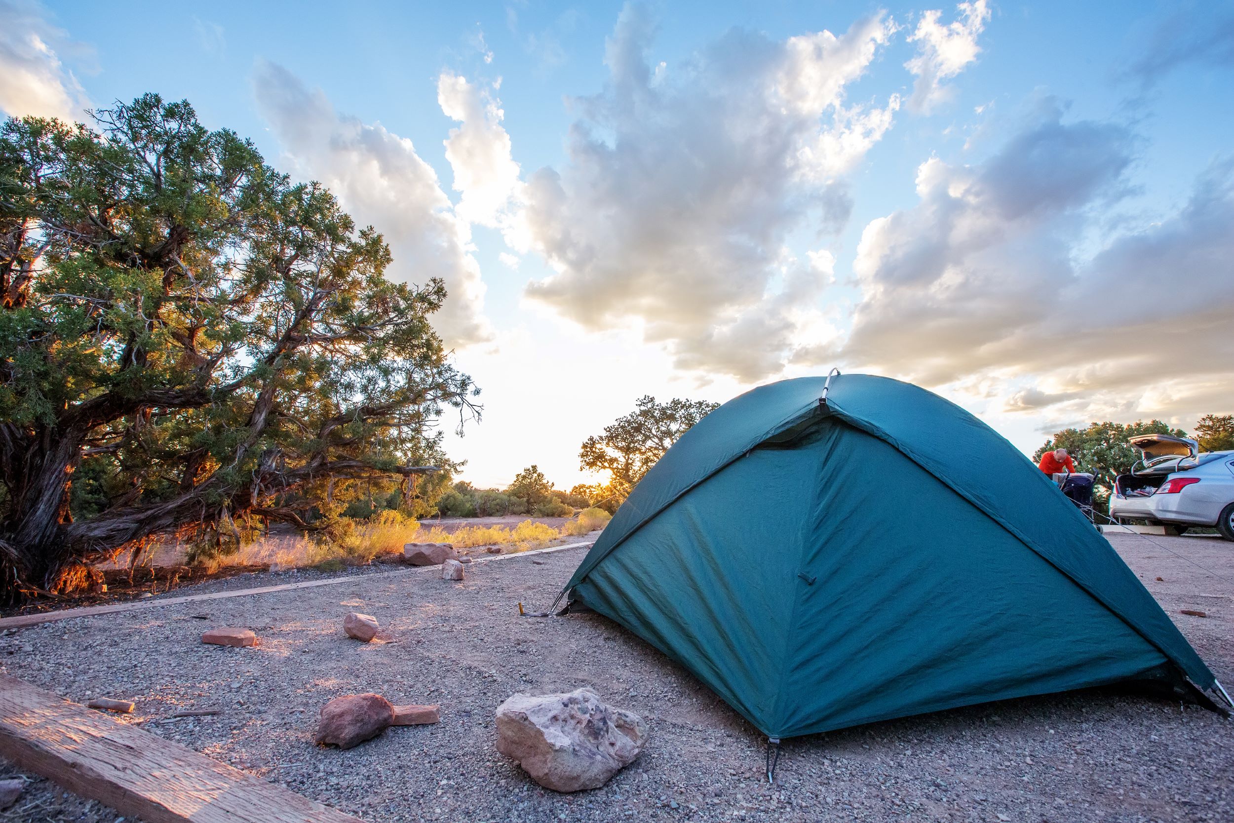 A tent setup at a campground in Utah.