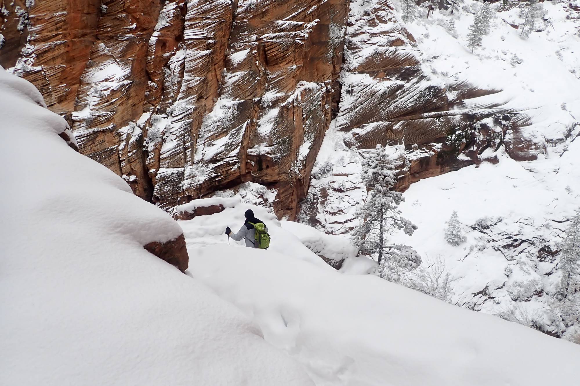 A man hiking on the West Rim Trail in Zion National Park.