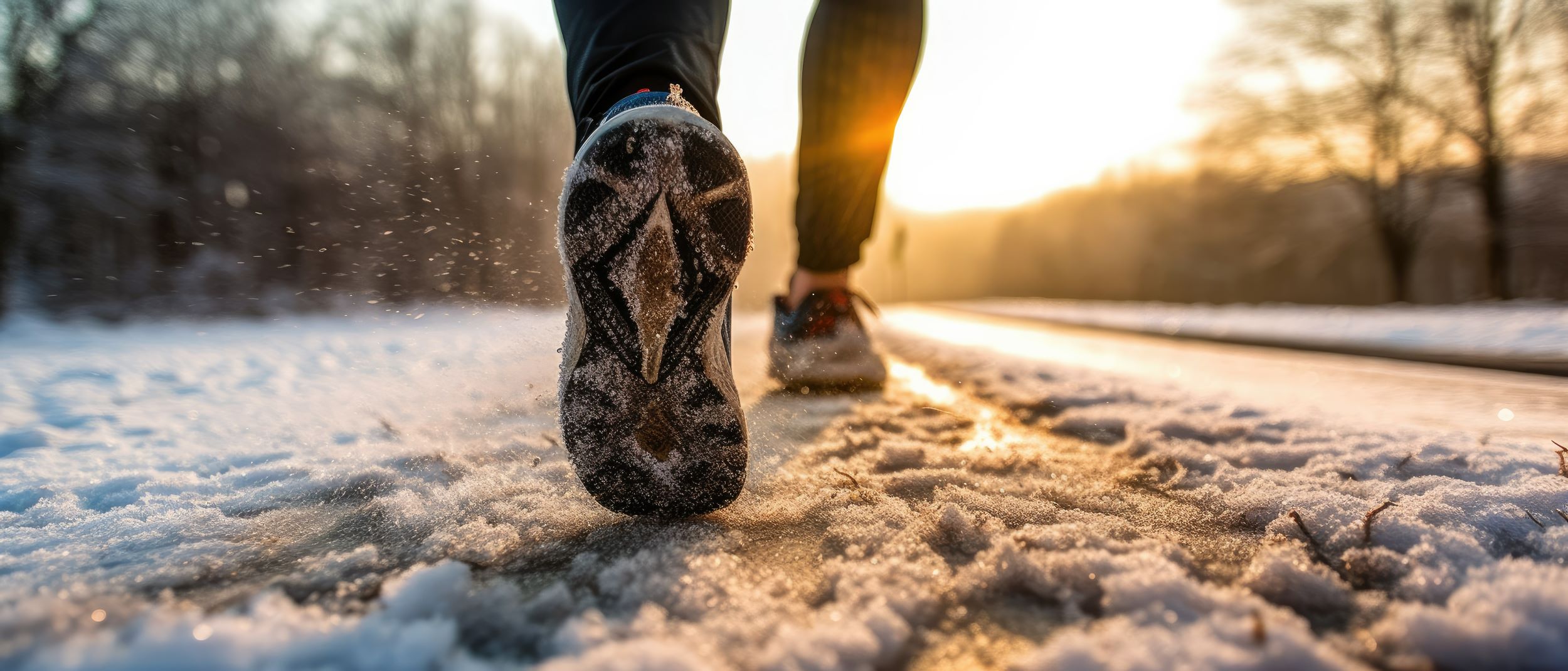 A hiker on a snowy path.